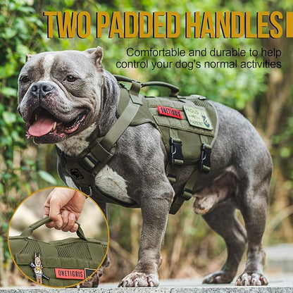 OneTigris Tactical Dog Harness for Small Dog, No Pull Small Dog Vest Harness Breathable Military Dog Molle Vests with Handles, Harness for Walking Hiking Training (Green, XS) OneTigris