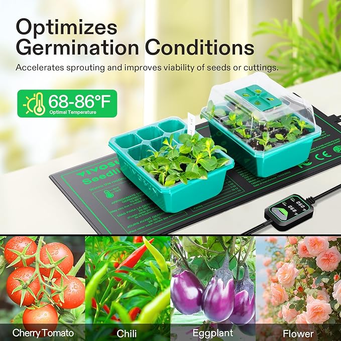 VIVOSUN 10"x20.75" Seedling Heat Mat with Built-in Temperature Controller, UL & MET-Certified Waterproof Plant Heating Pad for Germination, Hydroponics, Brewing, Breeding, and Greenhouses VIVOSUN