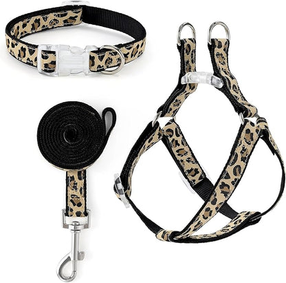 Mile High Life Leopard Dog Harness Collar Leash Set | Adjustable No Pull Dog Halter Harness for Small Breed Dogs | Easy Control for Training Walking | Black, X-Small MileHighLife