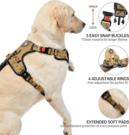 NESTROAD No Pull Dog Harness,Adjustable Oxford Dog Vest Harness with Leash,Reflective No-Choke Pet Harness with Easy Control Soft Handle for Large Dogs(Large,Light Brown) NESTROAD