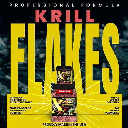 Xtreme Krill Flakes - Premium Max Protein Freshwater Fish Food with 100% Krill and Shrimp, & Vitamins for Optimal Immune and Digestive Health, Boosts Color & Energy – USA Farm Grown (3.5oz) XtremeAquaticFoods