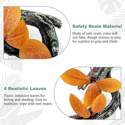 Fhiny Snake Climbing Branch, 2 PCS Resin Reptile Branches for Climbing with Suction Cups Reptile Tank Decor Accessories Frog Terrarium Plants for Corn Snake Frog Bearded Dragon Lizard Gecko Fhiny