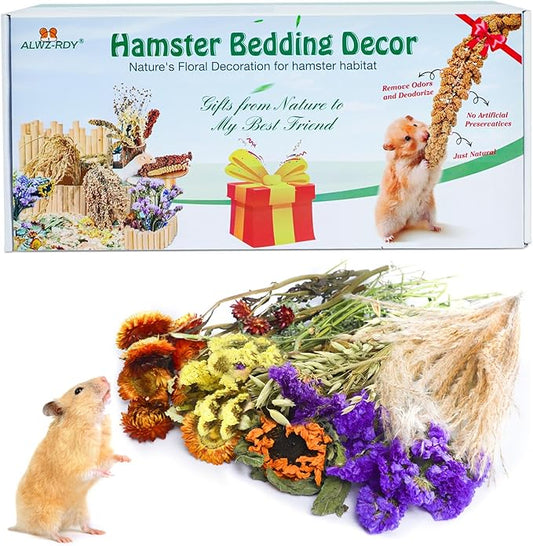 Natural Hamster Bedding, Hamster Herbs Flowers for Hamster Cage Enclosure Habitat Decor Hamster Sprays for Dwarf Syrian Guinea Hamsters Gerbil Degus or Other Small Animals (Floral Fragrance Version) ALWZ-RDY