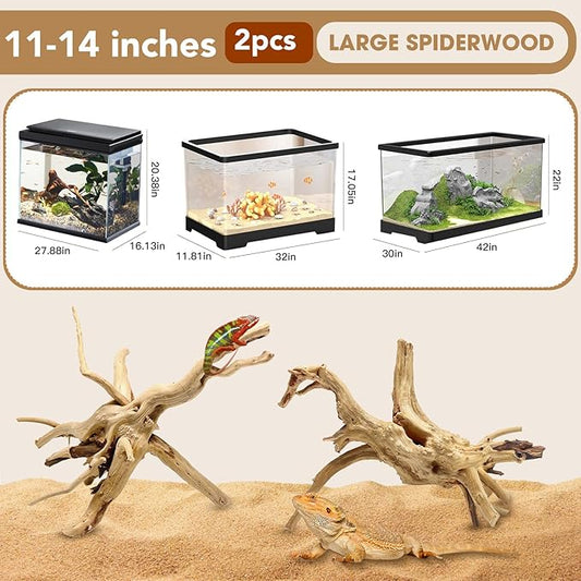 Natural Large Coral Spiderwood Driftwood for Aquarium Decor Rptile Fish Tank Decoration Assort Branch 11-14'' 2 Pcs Jorewood
