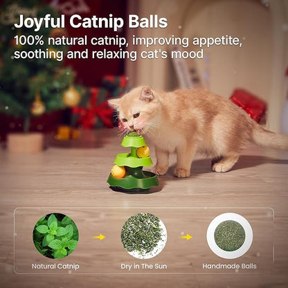 Potaroma Mini Sized Cat Toys with Catnip on Top, 2-Level Roller Turntable Two Cat Balls Interactive Indoor Kitten Physical Exercise Kitty Toys 5.5 Inches - PAWPICO