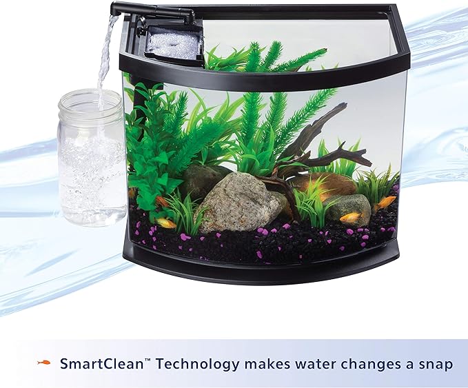 Aqueon LED MiniBow Small Aquarium Fish Tank Kit with SmartClean Technology, Black, 5 Gallon Aqueon