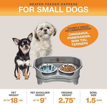 Neater Feeder Express Small Mess Proof Feeder for Small Dogs, 1.5 Cup Stainless Steel Bowls, No Spill, Non-Tip, Non-Slip Dog Bowls. Made in USA - PAWPICO