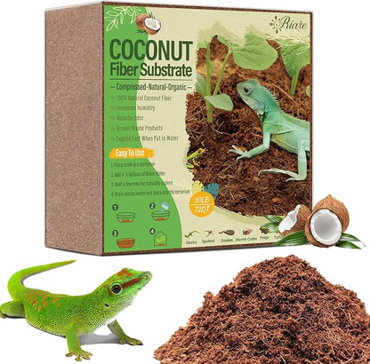 Riare 10LBS Natural Coconut Fiber Substrate for Reptile- Premium Compressed Coconut Husk Terrarium Bedding for Reptile, Tortoise, Frogs, Snakes, Hermit Crabs, Burrowing Animals Riare