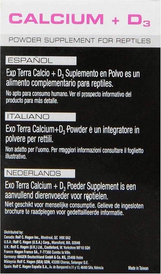 Exo Terra Calcium + D3 Powder: Ultra-fine, Phosphorus Free Formula Boosts Bone Health & Calcium Absorption Ideal for Insects, Fruits & Veggies 1.4 oz. ExoTerra