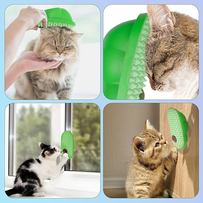 SEVENKA 2 Pack Cat Toys Self-Grooming Cat Brush with 3 Catnip Balls & 3 Gall Fruit, Kitty Kitten Scratcher Self Groomer Catnip Toys for Indoor Cats, Chew Toys Wall Corner Brushes Edible Wall Treats - PAWPICO