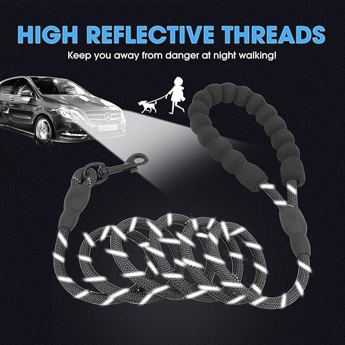 BAAPET 2/4/5/6 FT Dog Leash with Comfortable Padded Handle and Highly Reflective Threads for Small Medium and Large Dogs (5FT-1/3'', Black) BAAPET