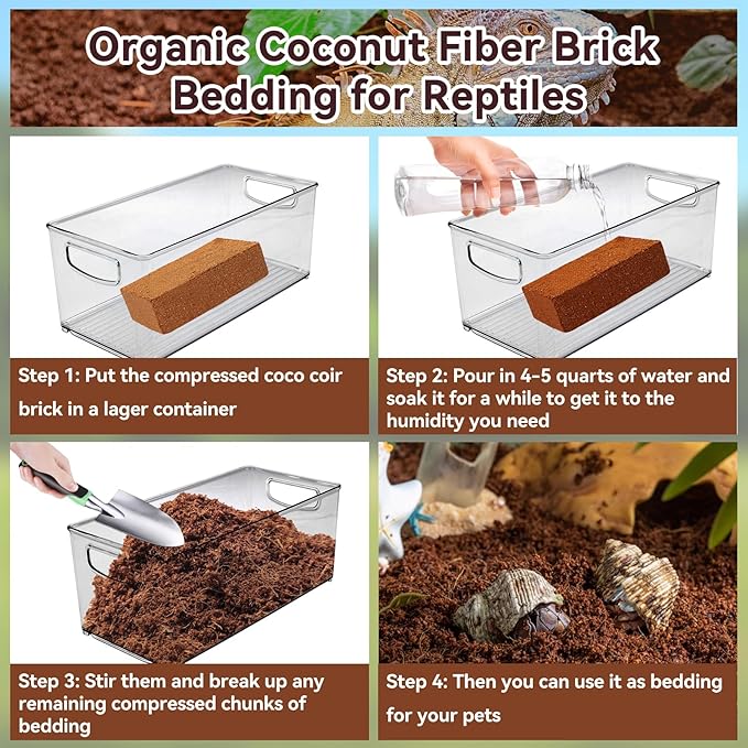 Legigo 8 Pack Compressed Coconut Fiber Substrate - 100% Organic Coconut Fiber Brick Bedding for Reptiles, Natural Coco Husk Substrate Terrarium Bedding for Snake, Hermit Crabs, Frogs, Tortoise, Gecko Legigo