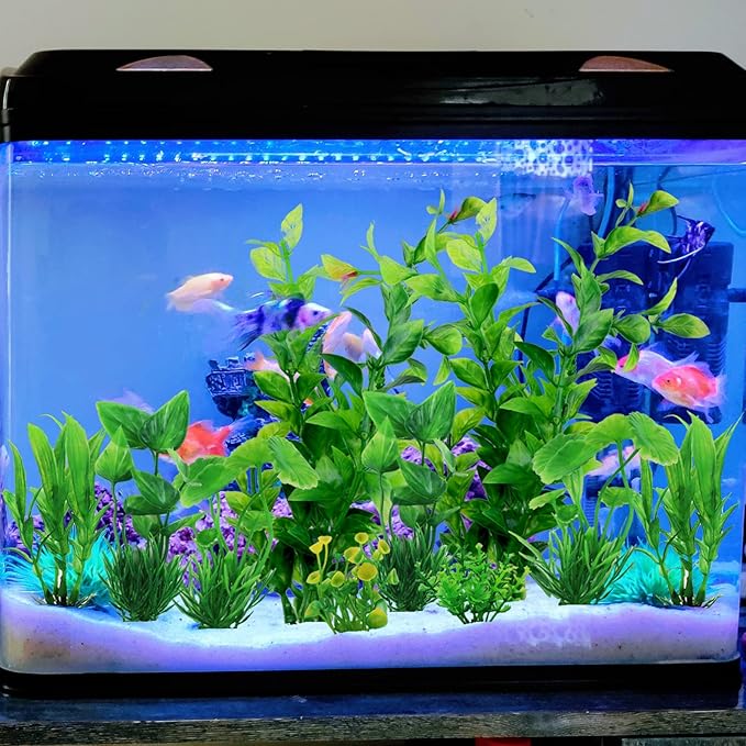 PietyPet Fish Tank Accessories Green Plants, 10pcs Green Fish Tank Decorations, Aquarium Decor Plastic Plants Bxlive