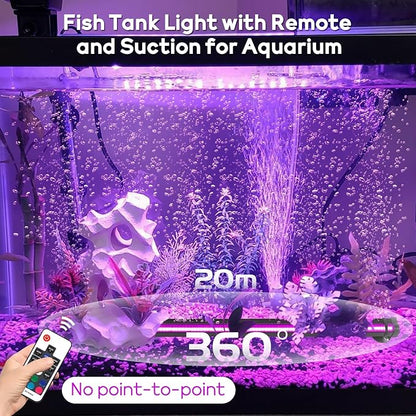 LED Fish Tank Aquarium Light: Fish Tank Bubbler Light with Air Hole - RGB Color Changing Brightness Adjustable IP68 Waterproof Remote Control LED Light for Large Gallon Aquarium Fish Tank SZMINILED