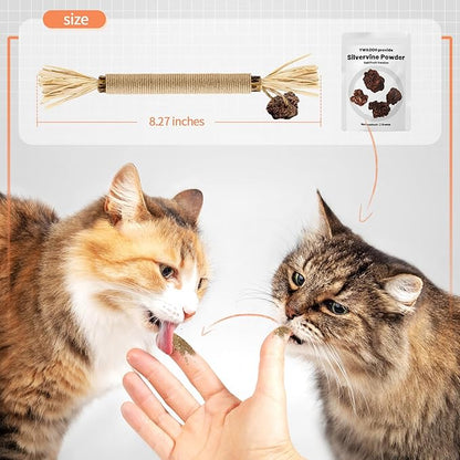 Cat Toys - 3PCS Silvervine Chew Sticks & 1PCS Silvervine Powder, Cat Dental Toys for Kitten Teeth Cleaning, 100% Natural Catnip Alternative for Chewing, Training & Playing - PAWPICO