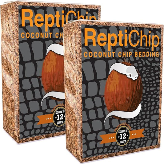 ReptiChip Reptile Bedding Loose Coconut Chip 12 Quart 2 Pack Coco Husk Substrate Mulch for Snake Habitat, Ball Python Terrarium, Turtle Tanks, Tortoise Enclosure ReptiChipPremiumSubstrate