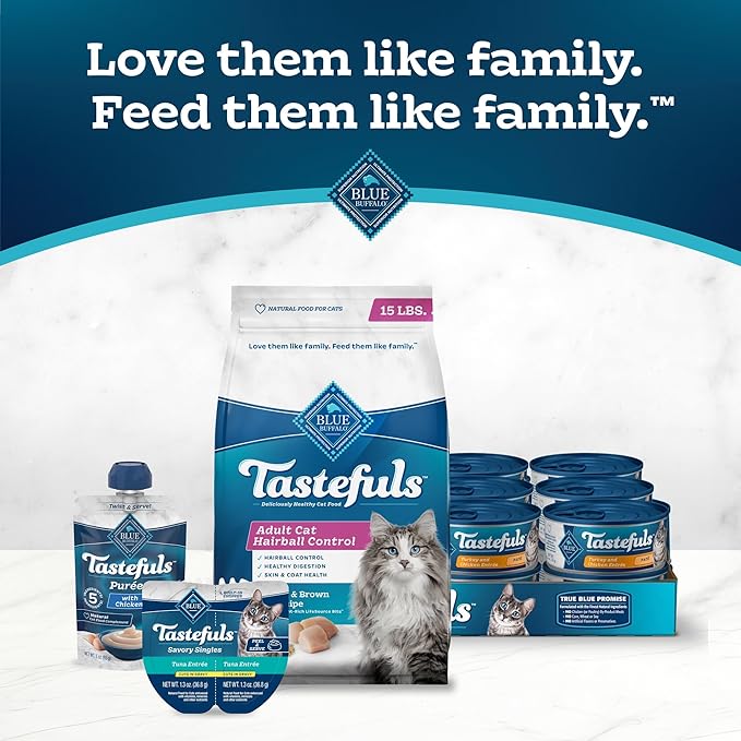 Blue Buffalo Tastefuls Natural Dry Food for Adult Cats, Hairball Control, Chicken & Brown Rice Recipe, 15-lb. Bag - PAWPICO