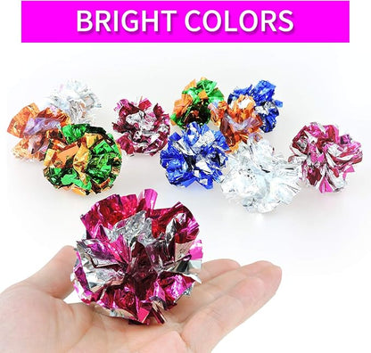 Andiker Cat Crinkle Balls, 2.36 Inches Colorful Balls Chew and Chase Cat Mylar Crinkle Balls Lightweight for Indoor Cats to Keep Fit and Active (10 pcs) - PAWPICO