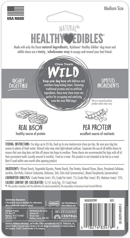 Nylabone Healthy Edibles WILD Natural Long-Lasting Bison Flavor Bone Chew Treats for Dogs, Medium (2 Count) - PAWPICO