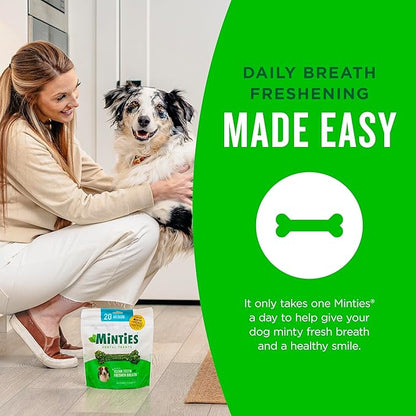 Minties Dental Chews for Dogs, 24 Count, Vet-Recommended Mint-Flavored Dental Treats for Large Dogs Over 50 lbs, Dental Bones Clean Teeth, Fight Bad Breath, and Removes Plaque and Tartar Minties