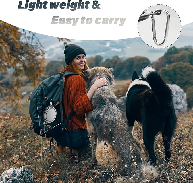 Dog Bowl Pet Collapsible Bowls, 2 Pack Collapsible Dog Water Bowls for Cats Dogs, Portable Pet Feeding Watering Dish for Walking Parking Traveling with 2 Carabiners (Large, Purple & Concrete Gray) - PAWPICO