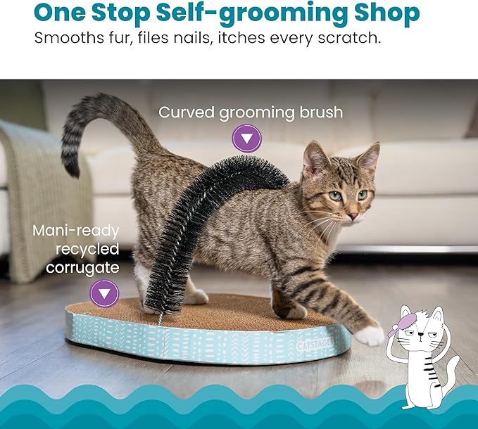 Catstages Scratch & Groom Corrugated Cat Scratch Pad with Catnip - PAWPICO