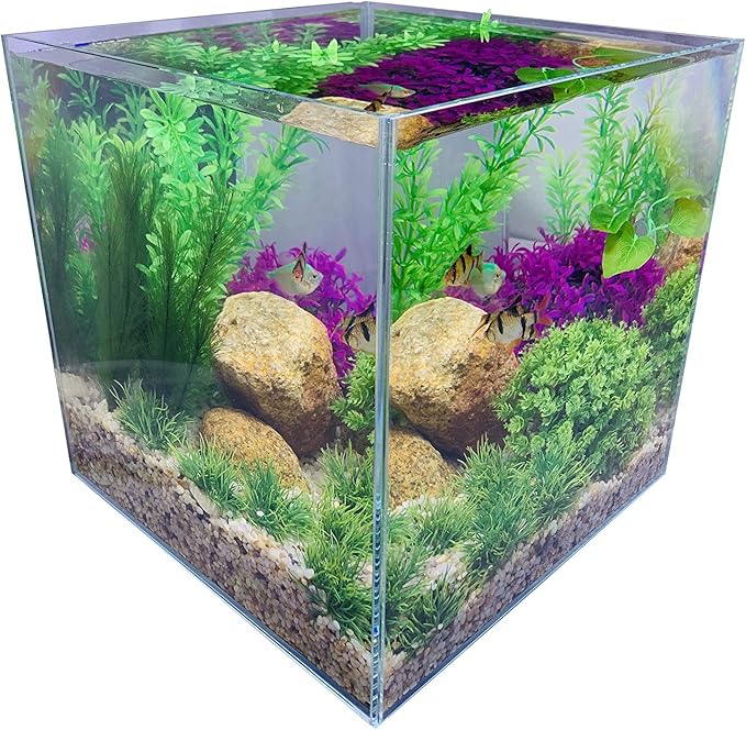 Rimless Low Iron 2.1 Gallon Glass Aquarium Tank 7.8" L × 7.8" W × 7.8" H / 20cm x 20cm x 20cm, 5mm Thickness Standard Jointed BEGONDIS