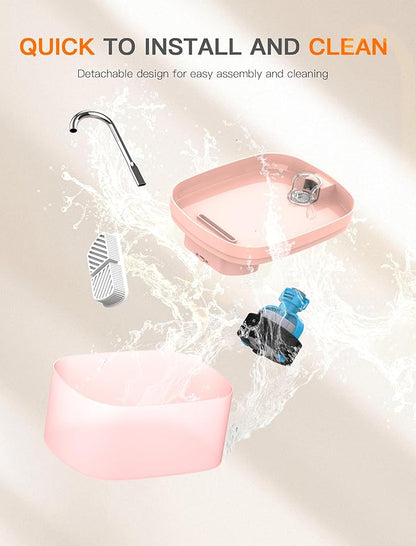 Cat Water Fountain, 84OZ/2.5L Cat Fountain, Super Silent Pet Water Fountain, Activated Carbon Filter, Translucent Pet Water Dispenser Suitable for Multiple Pets Family (Pink) - PAWPICO