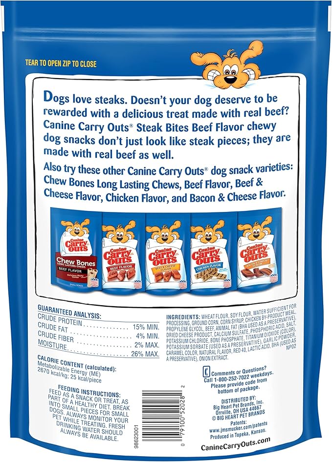 Canine Carry Outs Dog Treats, Steak Bites, 22.5 Ounce (Pack of 4), Made with Real Beef - PAWPICO