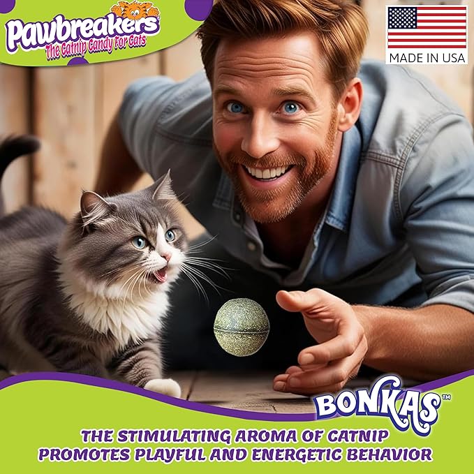 4 Bonkas Catnip Balls - All Natural cat Treats, Medical Grade Catnip Treat and Toy, Catnip for Cats, Safe & Digestible, Hypoallergenic & Vegan - 1.25 inches Diameter, Made in USA - PAWPICO