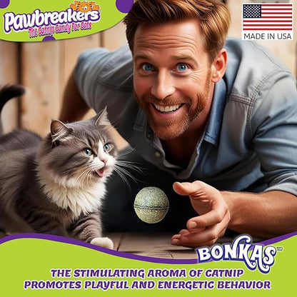 4 Bonkas Catnip Balls - All Natural cat Treats, Medical Grade Catnip Treat and Toy, Catnip for Cats, Safe & Digestible, Hypoallergenic & Vegan - 1.25 inches Diameter, Made in USA - PAWPICO