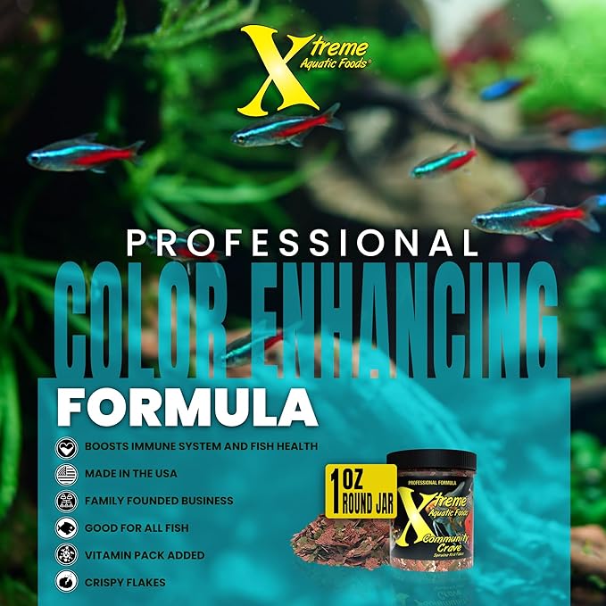 Xtreme Community Crave Flake - Krill & Spirulina Blend for Vibrant Colors, Immune Support and Digestive Health, Tropical & Freshwater Fish Nutrition – Premium Community Aquarium Food (1oz) XtremeAquaticFoods