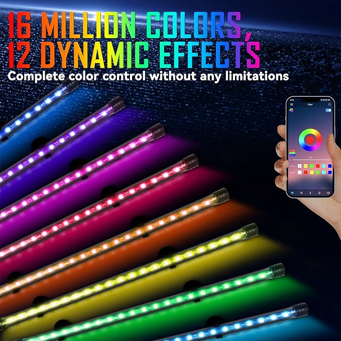 Smart App-Controlled RGB LED Aquarium Light with 16 Million Colors & 12 Dynamic Effects, Underwater Fish Tank Light with Timer, Submersible LED Lights with Adjustable Brightness and Speed -7'' POZANKI