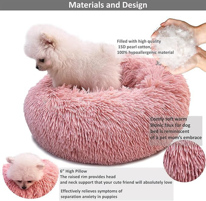Pink Puppy Bed 15 Inch Washable, Donut Soft Small Pet Bed,Calming Anti Anxiety Round Fits up to 5 lbs Warm Comfort Pets Beds for Puppy Dogs Indoor… - PAWPICO
