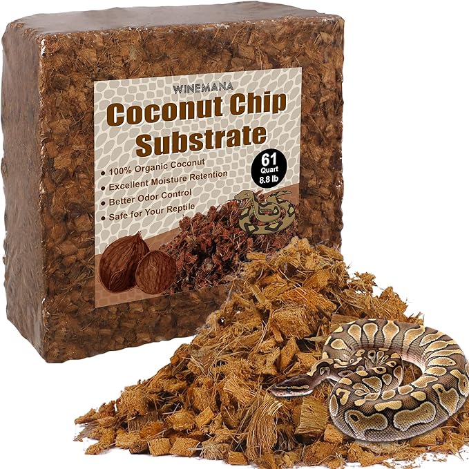 winemana Coconut Substrate for Reptile, 61 Quart Coconut Husk Chip Bedding for Ball Python Snake Tortoise winemana