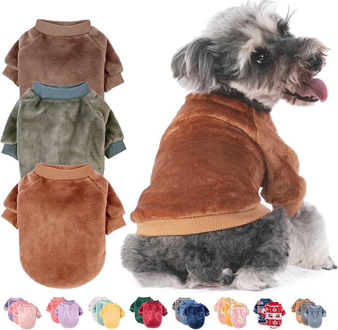 FabriCastle Dog Sweater, Pack of 2 or 3, Dog Clothes, Dog Coat, Dog Jacket for Small or Medium Dogs Boy or Girl, Ultra Soft and Warm Cat Pet Sweaters (Camel,Khaki,Olive, X-Small) - PAWPICO
