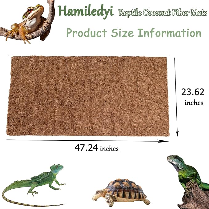 Hamiledyi Reptile Carpet Natural Coconut Fiber Tortoise Carpet Mats for Pet Terrarium Liner Reptile Supplies for Lizard Snake Chamelon Turtle Bedding Bunny Rabbit Mat (2*Sheets) Hamiledyi