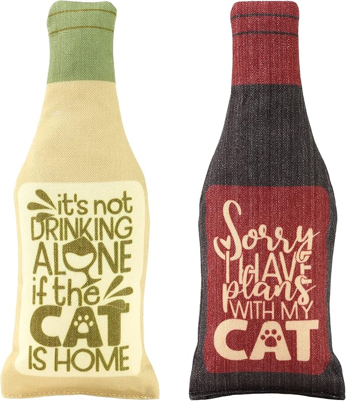 Wine Bottle Catnip Toys for Cats and Kittens Plush Wine Bottle - Funny Cat Toy Moscato and CATbernet - Cat Nip Toy for Wine Drinking Cat Moms and Dads - PAWPICO