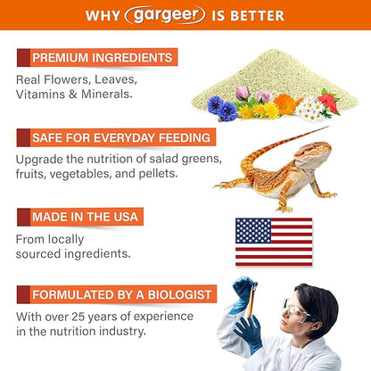 2oz Bearded Dragon Food Supplement, Flower Salad Mix Topper. Supercharge Juveniles & Adults Appetite, Health & Immune System. Complete Diet, Rich with Vitamins, Made in The USA. Enjoy! Gargeer