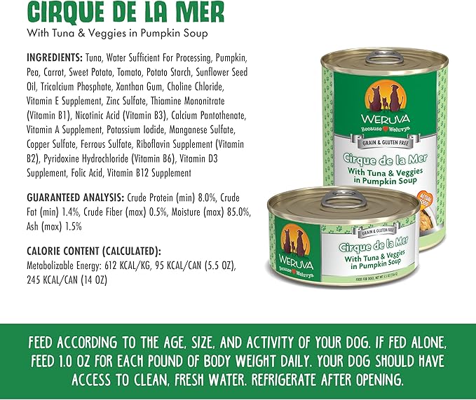 Weruva Classic Dog Food, Cirque de la Mer with Tuna & Veggies in Gravy, 5.5oz Can (Pack of 24) - PAWPICO
