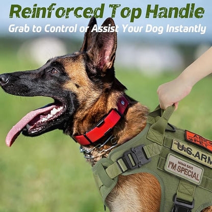 rabbitgoo Tactical Dog Harness for Large, Heavy Duty Pet Harness with Handle, No-Pull Service Vest Large Breed, Adjustable Military Dog Vest for Training Hunting Walking, Green, L rabbitgoo