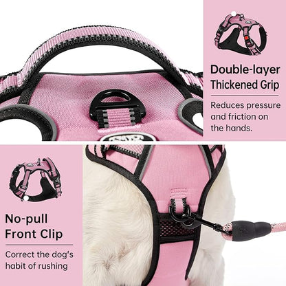IVY&LANE No Pull Dog Harness for Small Dogs, Dog Vest Harness with Leash, Safety Belt and Storage Strap, Fully Adjustable Harness, 360° Reflective Strip, Soft Handle (Pink, S) IVYLANE