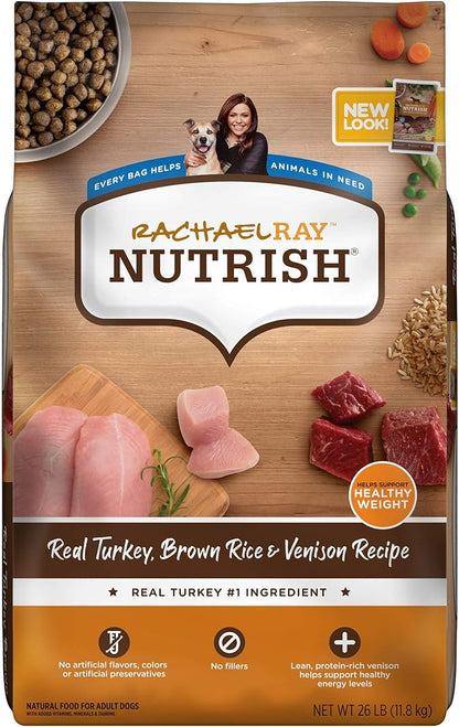 Rachael Ray Nutrish Dry Dog Food, Turkey, Brown Rice & Venison Recipe for Weight Management, 26 Pounds - PAWPICO