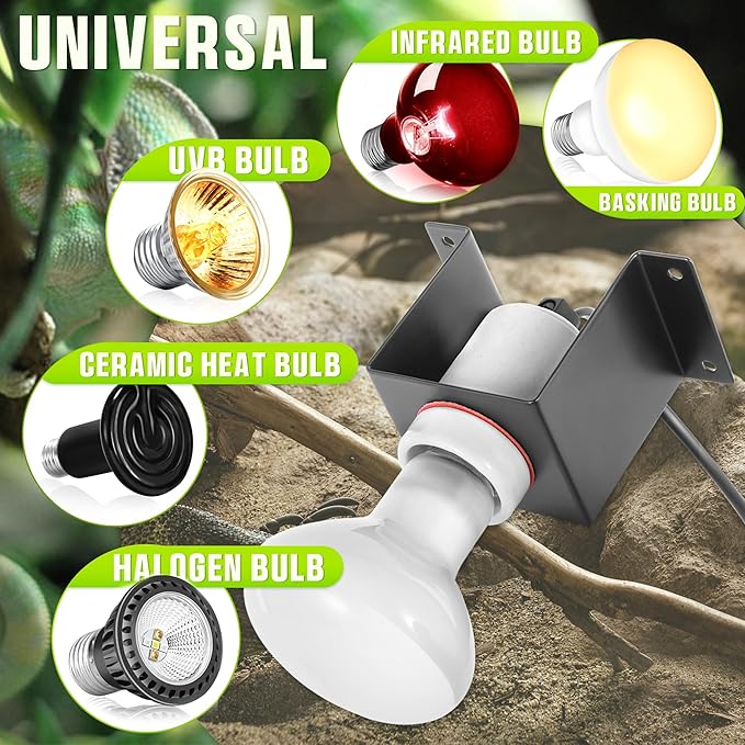 Reptile Ceramic Socket, Heat Lamp Holder for Terrariums and Vivariums, Gecko Lizard Heat Lamp Bracket Light Fixture, Bulb Not Included Trakem