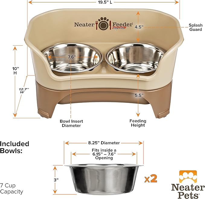 Neater Feeder Express Medium to Large Mess Proof Feeder for Medium to Large Dogs, 7 Cup Stainless Steel Bowls, Elevated, No Spill, Non-Tip, Non-Slip Elevated Dog Bowls. Made in USA - PAWPICO