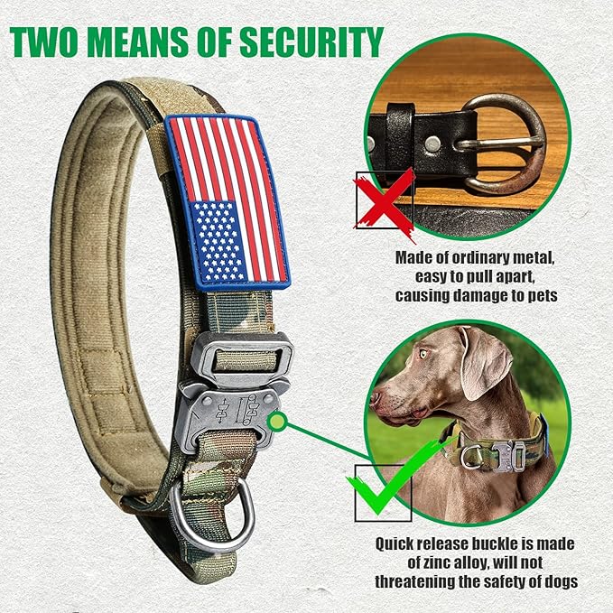 Tactical Dog Collar Military Dog Collar Adjustable Nylon Dog Collar Heavy Duty Metal Buckle with Handle for Dog Training,with Patches (Camo, M) Celifelight