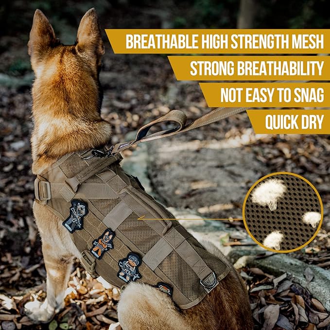 OneTigris Tactical Dog Harness for Small Dog, No Pull Small Dog Vest Harness Breathable Military Dog Molle Vests with Handles, Harness for Walking Hiking Training (Brown, XS) - PAWPICO