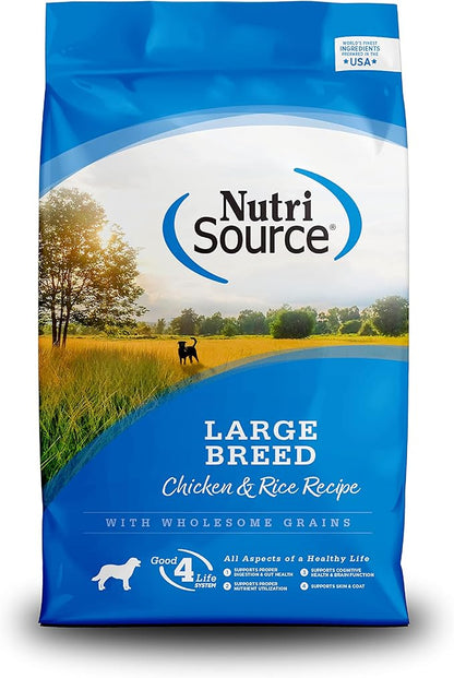 NutriSource Adult Dog Food, Made with Chicken and Rice, Large Breed, with Wholesome Grains, 30LB, Dry Dog Food - PAWPICO