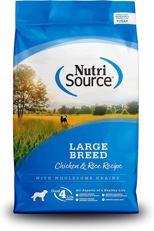 NutriSource Adult Dog Food, Made with Chicken and Rice, Large Breed, with Wholesome Grains, 30LB, Dry Dog Food - PAWPICO