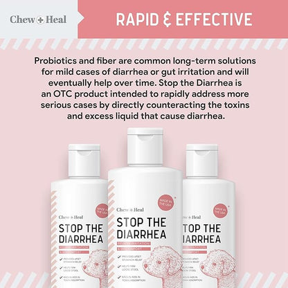 Chew + Heal Labs Anti Diarrhea for Dogs - 2 oz. of Stop The Diarrhea Liquid Supplement with Kaolin - for Diarrhea and Upset Stomach Relief - Made in The USA ChewHeal